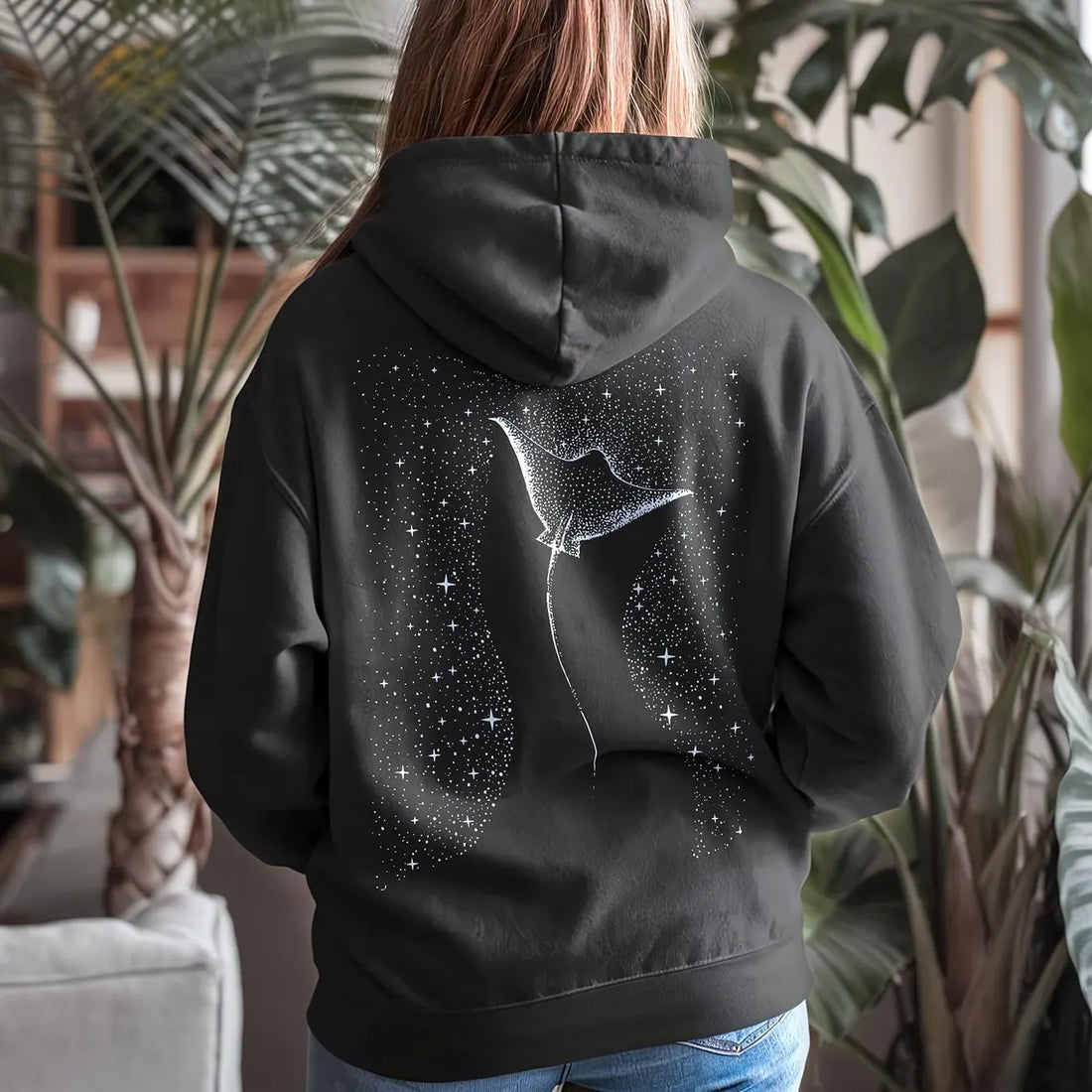 Manta Ray Hoodie Celestial Stingray Unisex Sweatshirt with Ocean Inspired Pullover Design