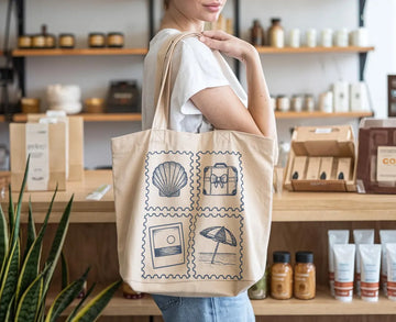 Summer Stamps Tote Bag Cotton Canvas Reusable Beach Travel Bag