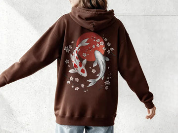 Koi Fish Hoodie Japanese Tattoo Art Sweatshirt, Sakura Cherry Blossom